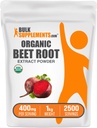 BulkSupplements.com Extracto de remolacha orgánica Powder - Powder de remolacha, Suplemento de óxido nítrico - Vegan &amp; Gluten Gratis, 400 mg por ser, 1kg (2,2 libras) (Pack de 1)