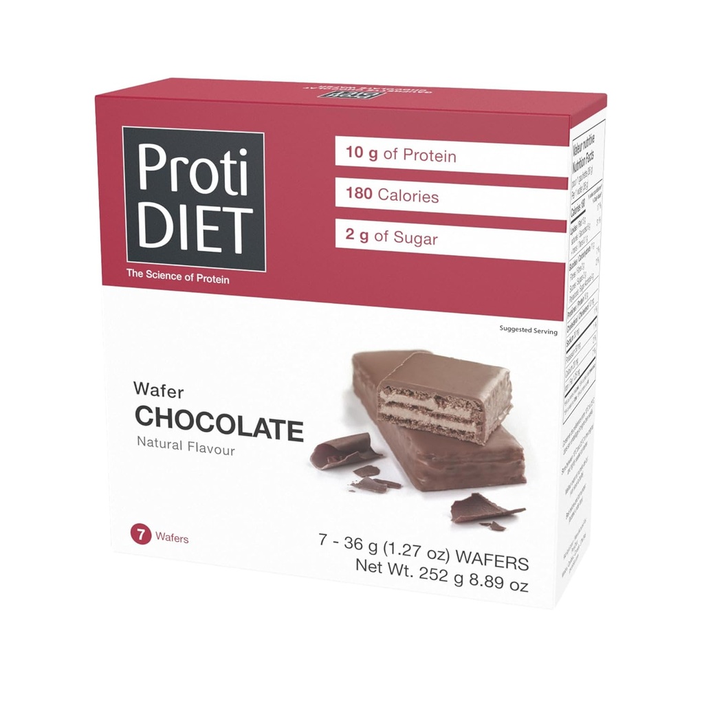ProtiDIET Chocolate Protein Wafer Bares - High-Protein Low Sugar Snacks, No Trans Fat Energizing Nutrient-Rich Chocolate Wafers, Perfect On The Go Nutritional Snack - 7 Protein Wafers Por Box