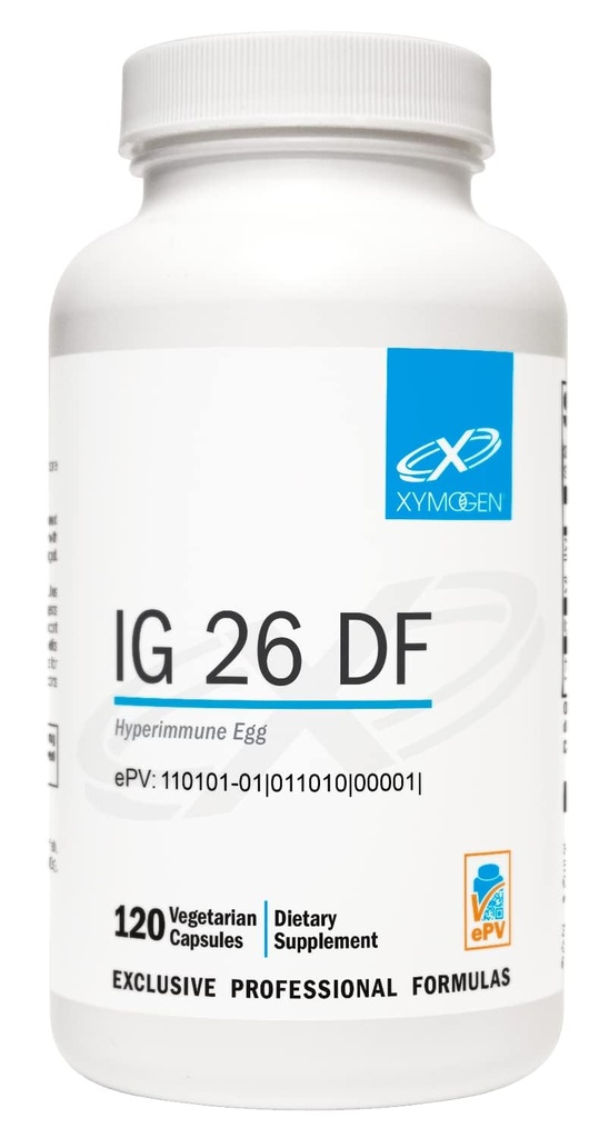 XYMOGEN IG 26 - Suplemento de inmunoglobulina con IgY Max - Colostrum sin lácteos Alternativa derivado de Hiperinmune Egg - Cytokine Balance &amp; Immune Support - Ex IG 26 DF (120 cápsulas)