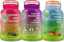 Multivitaminas veganos " Trio de Calcio-Pulsivo de Alimentos enteros con Hierro + Mujer Multivitamina diaria con hierro + Calcio de base vegetal, Magnesio, Zinc, D3, K2 " Turmérico – Energía, Bone " Apoyo Inmunitario
