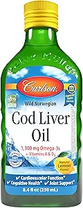 Carlson - Cod Liver Oil, 1100 mg Omega-3, Liquid Fish Oil Supplement, Wild-Caught Norwegian Arctic, Sustentably Sourced Nordic Liquid, Lemon, 250 ml