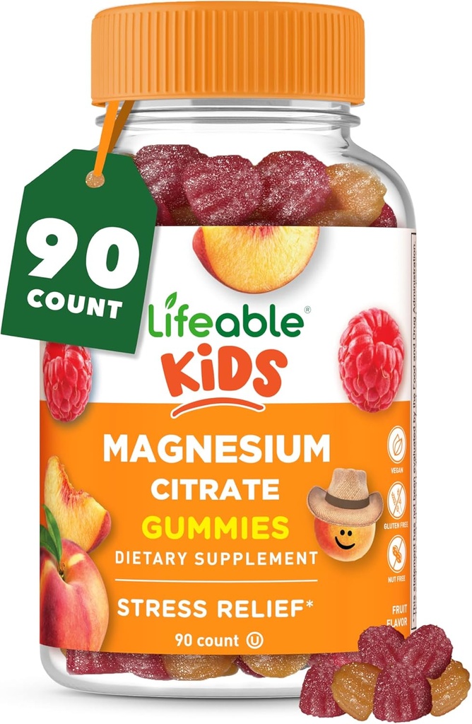 Gummies de Magnesio Lifeable para niños ← 170mg Magnesio Elemental de 1,420mg Citrate de Magnesio ← Gran Tasting Niño Magnesio Suplemento ← Muscle Support and Stress Relief Chewable TEN 90 Gummies