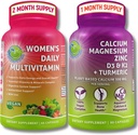 SUPPLEMENTOS STUDIO Integral Wellness & Bone Health Bundle - Women's Daily Multivitamin with Iron + Plant-Based Calcium, Magnesium, Zinc, D3, K2 & Turmeric - Vegan, Non-GMO, Clean Ingredients