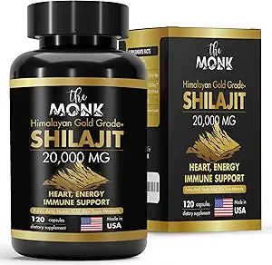 Shilajit orgánico con ácido fúlvico, ácido húmico, 85+ Minerales- Gold Grade Plus - Igual que Resin - Energía, resistencia, apoyo cerebral - 120 cápsulas - Hecho en los EE.UU.