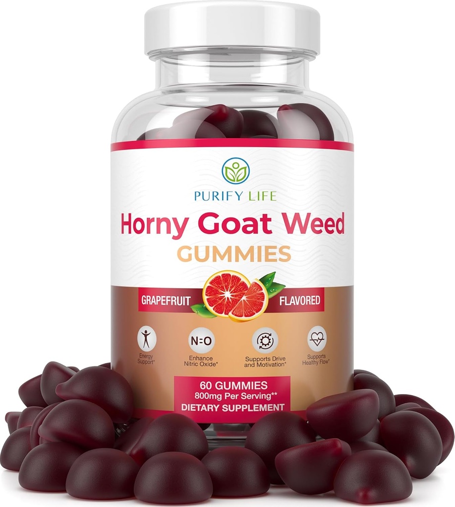 Potent Horny Goat Weed for Hombre and Women (Max Potency Chews 800mg), Horny Goat Weed Extract Gummies for Energy Management, Performance and Stamina - Vegan, Gluten-Free, Natural Grapefruit Flavor