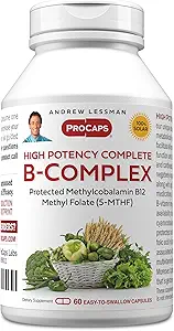 ANDREW LESSMAN High Potency B-Complex 60 Capsules - con Altos niveles de complejo de folatos y biotina, promueve el crecimiento celular, energía, función inmune, detoxificación, metabolismo grasa y más
