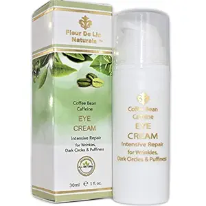 Fleur De Lis Naturals Cafe Bean Caffeine Anti Aging Eye Cream for Dark Circles, Eye Bags, Fine Lines, Puffiness. Mejor crema de ojos anti envejecimiento hidratante para las arrugas, los pies de cuervos, los ojos hinchados