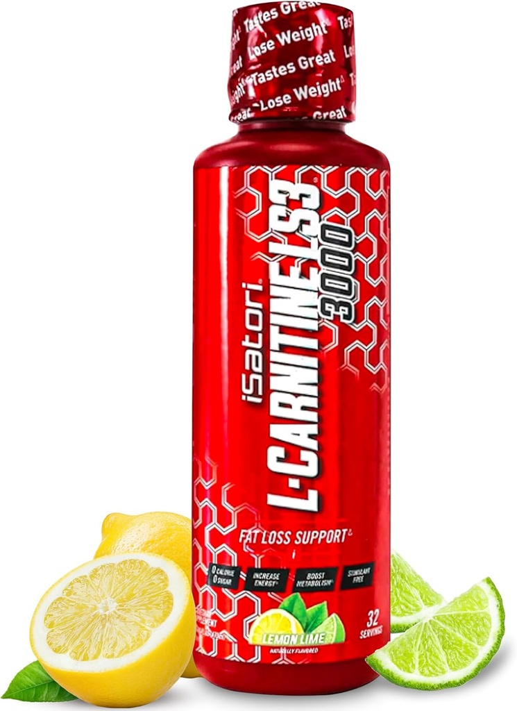 iSatori L-Carnitine LS3 3000, Triple-Blend Liquid L Carnitine Suplemento, con Acetyl & Tartrate, Estimulante Energía Libre, Bajas Calorias, Azúcar o Gluten, Keto-Friendly, Limo de limón (32 Servings)