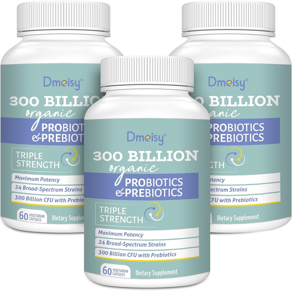 Probióticos para Mujeres y Hombres, 300 millones de millones de francos CFU 24 Strains Probióticos + 15 hierbas orgánicas Prebióticos Blend, Estante Stable Gut Health Supplement for Digestive Immune & Whole-Body Health, 6 Month Supply
