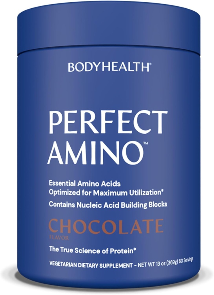 BodyHealth PerfectAmino Powder - BCAA and EAA Powder for Pre and Post Workout - Amino Acid Energy Drink for Hombres and Women to Support Lean Muscle and Recovery - Chocolate - 60 Servings