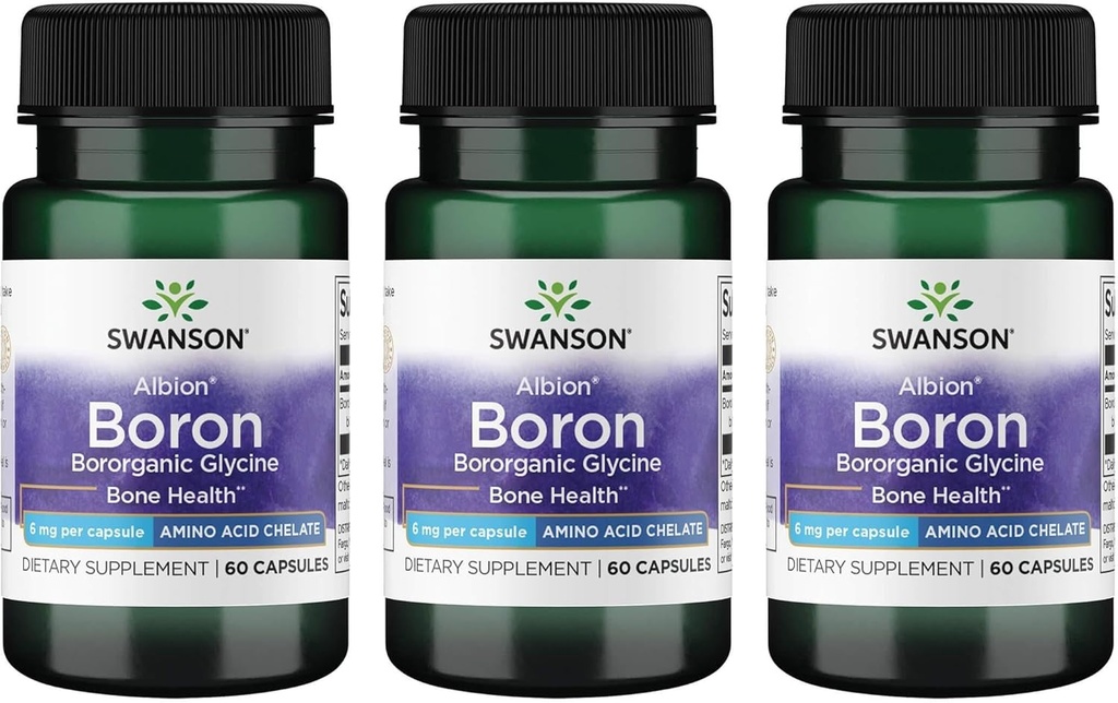 Swanson Boron de Albion - Boroganic Glycine Suplemento Apoyo a la Salud Conjunta &amp; Bone Health - High Absorption Fórmula Mayo Apoyo Global Balance - (60 cápsulas, 6 mg cada uno) (3 Pack)