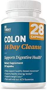 Dr. Tobias Colon 14 Day Cleanse, Advanced Gut Cleanse Detox for Women &amp; Men with Cascara Sagrada, Psyllium Husk, Senna Leaf &amp; Probiotics, Non-GMO Colon Cleanse, 1 Botella de 28 cápsulas (1-2 Daily)