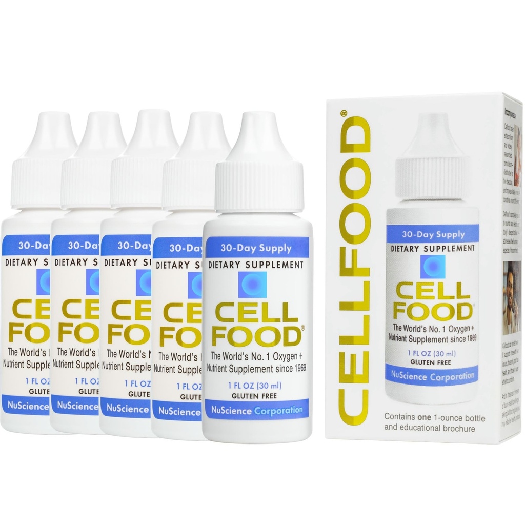 Cellfood Oxygen Boost - 1 fl oz, 5 Pack - Liquid Oxygen Supplement for Lymphatic Drainage, Altitude Sickness, Jet Lag, Fatigue, Headaches, Hangovers & Energy - Gluten Free, Cert. Kosher