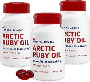 Óleo de Ruby Ártico - Omega 3 Suplemento con Astaxanthin 2mg - Contiene ácidos grasos esenciales " Antioxidantes - Apoya el corazón, el cerebro, el ojo, la piel, la salud conjunta " , 60 Softgels (3 Pack)