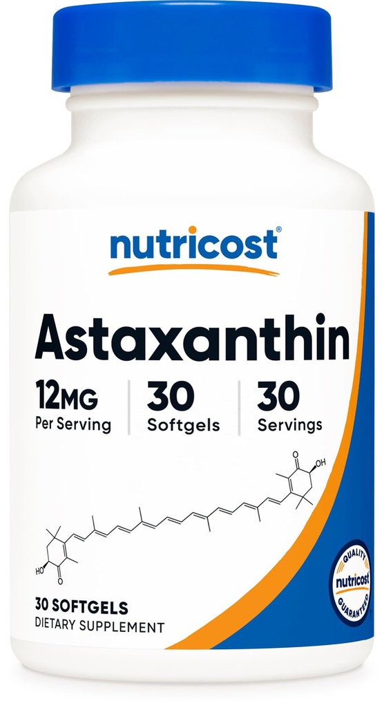 Nutricost Astaxanthin 12mg, 30 Softgels - No GMO y Gluten Gratis