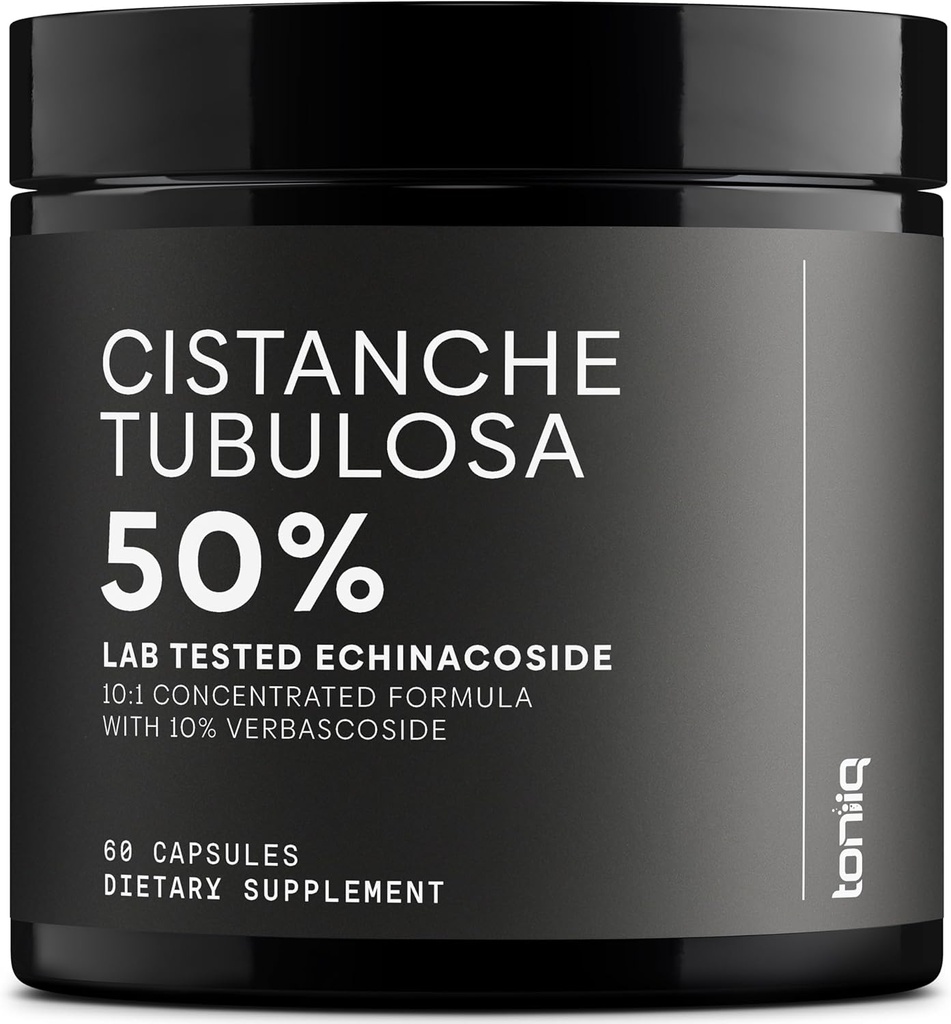 Cistanche Tubulosa Extracto - Ultra High Potency 10:1 Extracto con 50% Echinacoside > 10% Verbascoside - Highly Concentrated - Laboratorio de Terceros Testado - 60 cápsulas