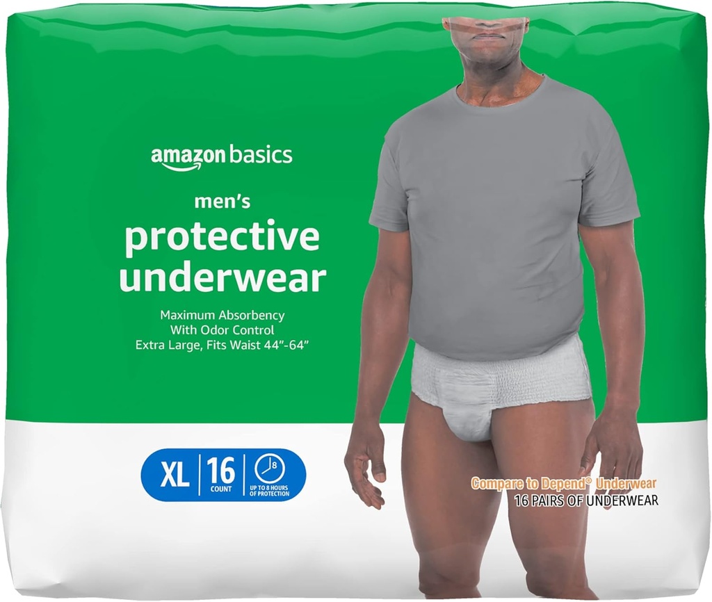 Basics Incontinence Underwear for Hombre, Maximum Absorbency, X-Large, 16 Count (1 Pack)
