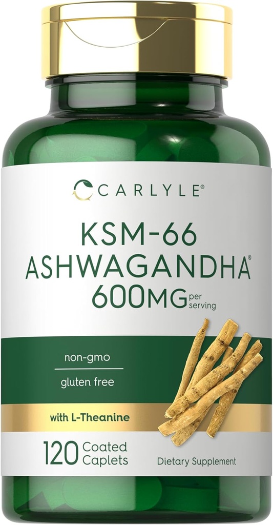 Carlyle KSM-66 Ashwagandha 600mg Ø 120 Caplets  sometida Extract Supplement with L-Theanine ← Vegan, Non-GMO, Gluten Free