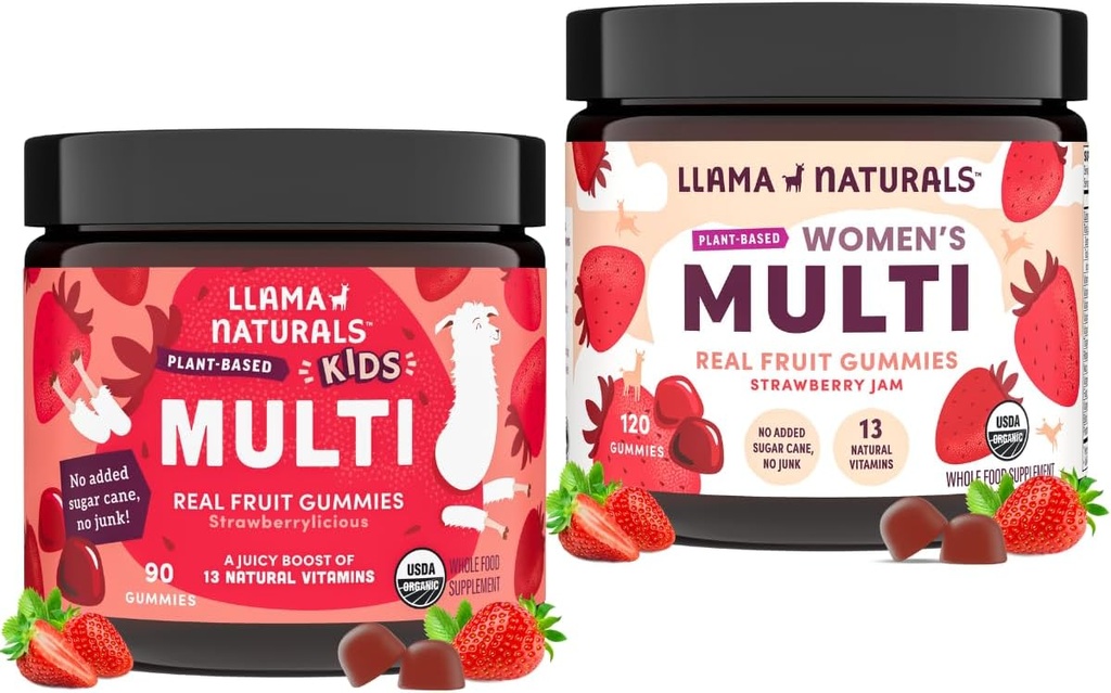 Llama Naturals Real Fruit Gummies multivitamínicos para niños &amp; mujeres Vitaminas integrales basadas en la comida  No Añadido Cane Sugar ← Orgánica, Vegan, Chewable  durable 90 ct &amp; 120 ct