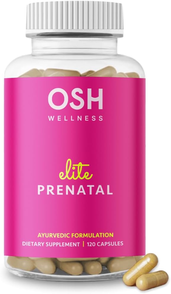 Ayurvedic Elite Prenatal Vitamins with Folate, Choline, Iron, Iodine & more | Made in USA | Optimal Bioavailability | Supports Baby's Growth and Brain Development | 30 Day Supply - OSH Wellness
