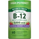 La verdad de la naturaleza B12 Vitamina 5000 mcg TEN 60 Tablets ANTE Fast Dissolve Natural Berry Flavor TEN Vegan, Non-GMO &amp; Gluten Free Supplement