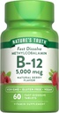 La verdad de la naturaleza B12 Vitamina 5000 mcg TEN 60 Tablets ANTE Fast Dissolve Natural Berry Flavor TEN Vegan, Non-GMO &amp; Gluten Free Supplement