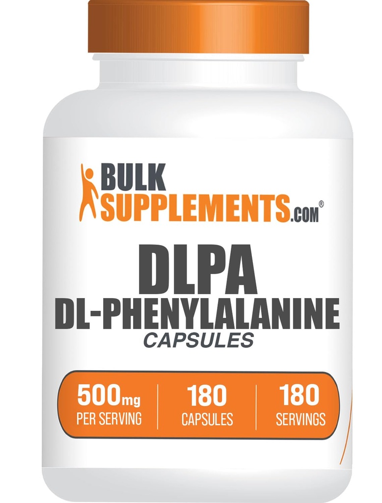 BulkSupplements.com DL-Phenylalanine Capsules - DLPA Capsules, DL-Phenylalanine 500mg - Suplementos DLPA, Suplemento Amino Acid - Gluten Free, 1 cápsula por Serving, 180 cápsulas