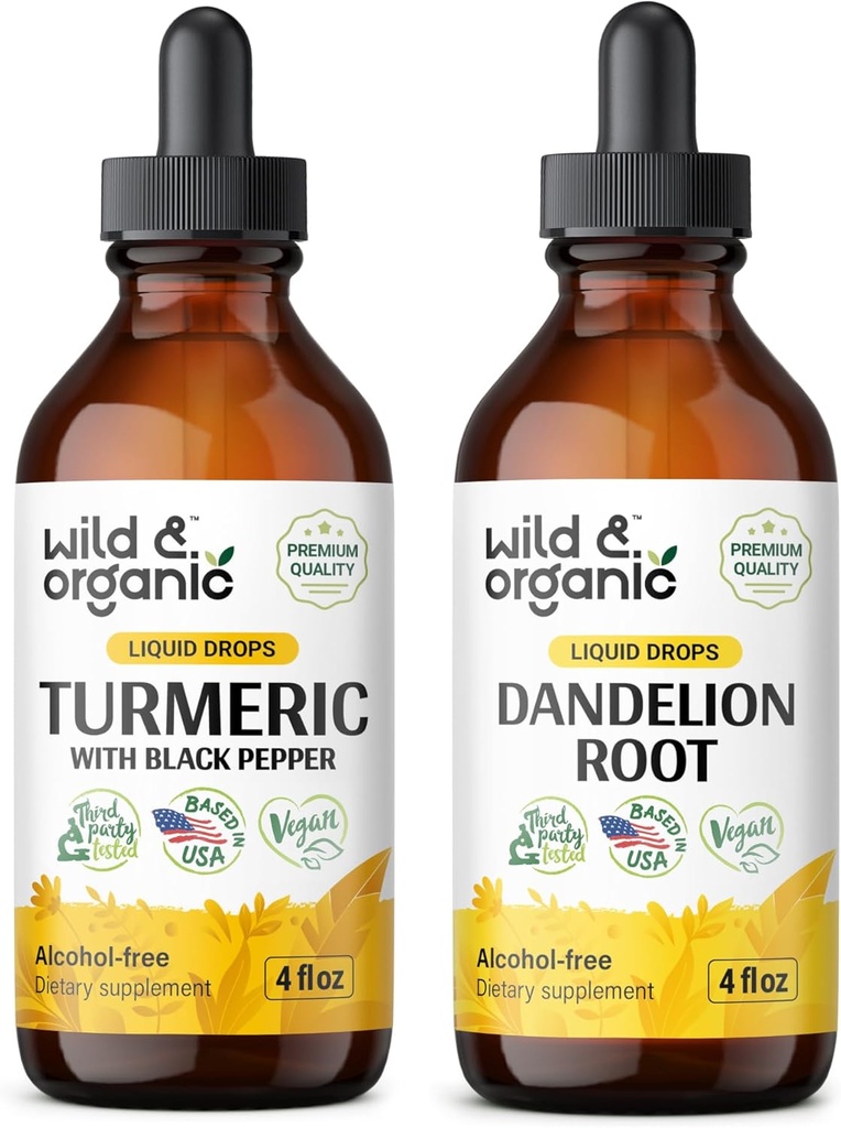 Wild &amp; Organic Turmeric Tincture 4 fl oz &amp; Dandelion Root Tincture 4 fl oz