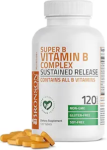 Bronson Super B Complejo de vitamina B Sujeto Slow Release (Vitamin B1, B2, B3, B6, B9 - ácido fólico, B12) Contiene Todas las vitaminas B 120 Tablets