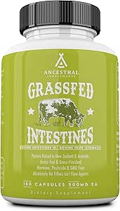 Suplementos ancestrales Grass Fed Beef Intestines with Stomach (Tripe), 3000mg, Digestion Supplement Supports Acid Reflux and Gut, Intestine and Digestive Health, Non GMO, 180 Capsules
