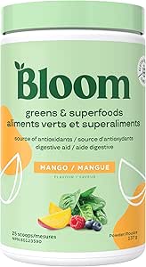 Bloom Nutrition Superfood Greens Powder, Enzymes Digestivos con Probióticos y Prebióticos, Gut Health, Bloating Relief for Women, Chlorella, Green Juice Mix with Beet Root Powder, 25 SVG, Mango
