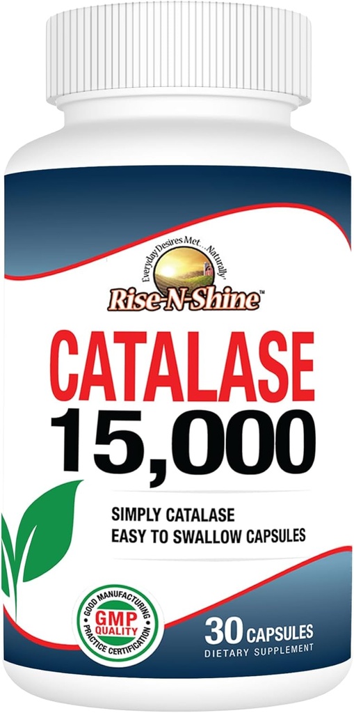 Rise-N-Shine Catalase Suplemento 15,000 - Potente Antioxidante Enzyme para la salud del cabello Apoyo- Suplementos para el cabello fuerte - 30 cápsulas