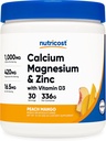Nutricost Calcium Magnesium Zinc Citrates con Vitamina D3 Powder, 30 Servings (Peach Mango Flavor)