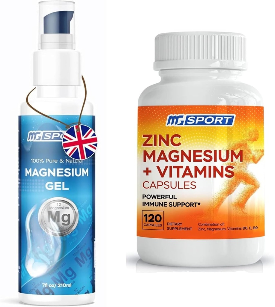 Alta Absorción Zinc y Magnesium Bundle para la recuperación del músculo - Suplemento Zinc y Gel de magnesio transdérmico para los cáñamos de la pierna