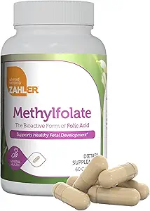 Zahler Methylfolate - Supports Healthy Fetal Development and Genetic Health - Methylated Folic Acid from 1000 mcg DFE L-Methylfolate - Kosher Non GMO Methyl Folate Supplement for Women (60 Capsules)