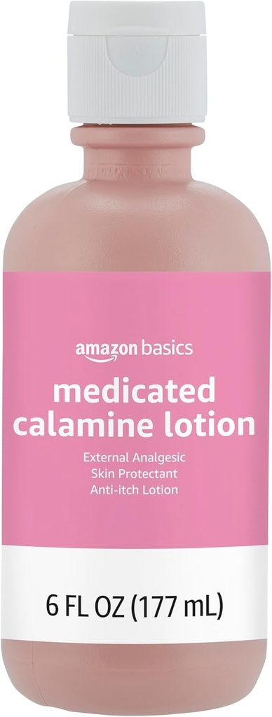Basics Medicated Calamine Anti-Itch Lotion, Analgesic Skin Protectant, 6 Fluid Ounce, 1-Pack (antes Solimo) (Nueva Fórmula)