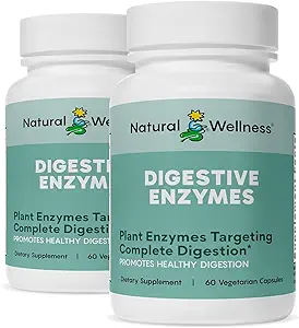 Natural Wellness Digestive Enzymes – Comprehensive Enzyme Blend for Healthy Digestion, Nutrient Absorption & Relief from Gas, Bloating & Indigestion – 60 Vegetarian Capsules