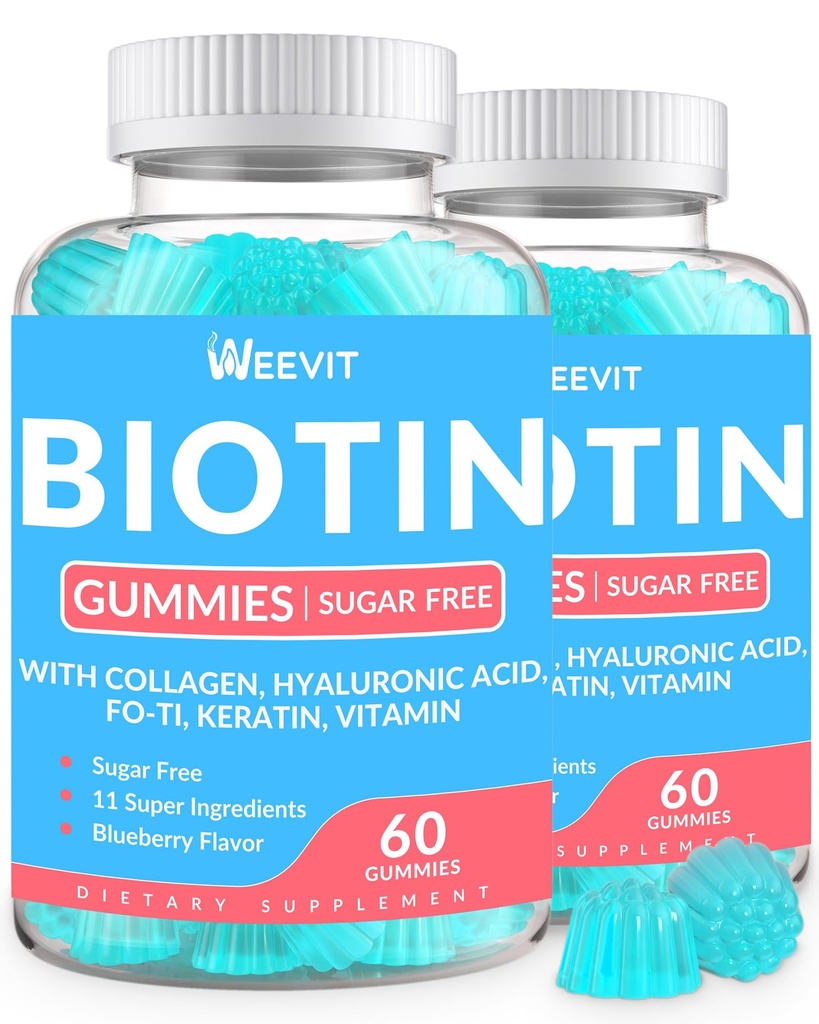 Gummies de Biotina Libre de Azúcar, Biotina y Collagen Gummies con Keratina, Ácido Hialurónico para Mujeres y Hombres Silenciosos Crecimiento del Pelo, Esquía de Glowing " Strong Nails ← Vitamina B7 Suplemento, No GMO, Chewable