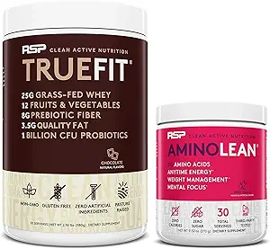 RSP NUTRITION AminoLean Pre Workout Energy (Fruit Punch 30 Servings) con TrueFit Protein Powder (Chocolate 2 LB)
