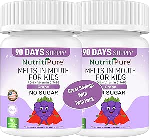Suplemento de Hierro Chewable para niños, Hierro de Carbonilo Ferronyl® 9 mg, vitamina C 30 mg, sabor de uva, 90 tabletas (2 botellas)