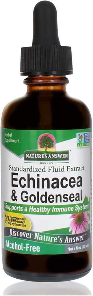 Respuesta de la naturaleza Enchinacea & Goldseal ← Soporta un sistema sano de inmunes ← Super Concentrado Extracto puro Silencioso libre de alcohol, libre de gluten, Vegan &amp; Kosher certificado 2oz