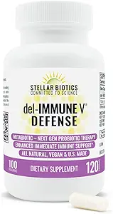 Del-Immune V® Defense by Stellar Biotics, All-Natural Immune Support &quot Gut Health (+) Inmediata atención, Metabiótico: NextGen Probiotic Therapy (120 Caps)