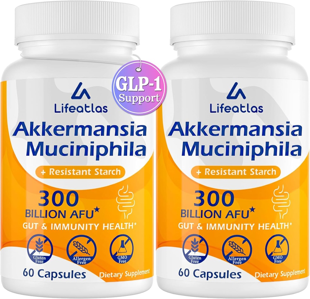 GLP1 suplemento Silencio 300 Billones AFU Akkermansia Muciniphila, Akkermansia Probiótico para Mujeres Hombres, Superbióticos Akka para GLP-1 Producción, Digestivo, Gut, Inmunity, Enhances Gut Lining Fun, 120 Caps