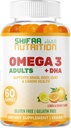 SHIFAA NUTRITION Vegan Omega 3 Gummies for Adults TEN NO Fish Oil Burps TEN 60 Gummies Silencio Plant Based w/Chia Oil, Algae ← Omega 3 6 9 w/DHA, Vitamina C Silencioso para Cerebro, Cardiovascular &amp; Immune Support Halal