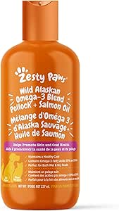 Zesty Paws Wild Alaskan Salmon Oil for Dogs and Cats- Skin and Coat Support, Omega 3 Suplemento para mascotas, 8.5oz