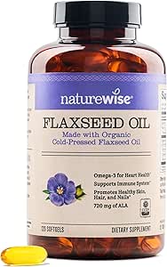 NatureWise Flaxseed Oil 1200 mg, Fish Free Omega 3 6 9 with 720mg ALA, Dietary Supplement for Heart Health Support - Organic, Cold Pressed, Non-GMO - 120 Softgels[4-Month Supply]