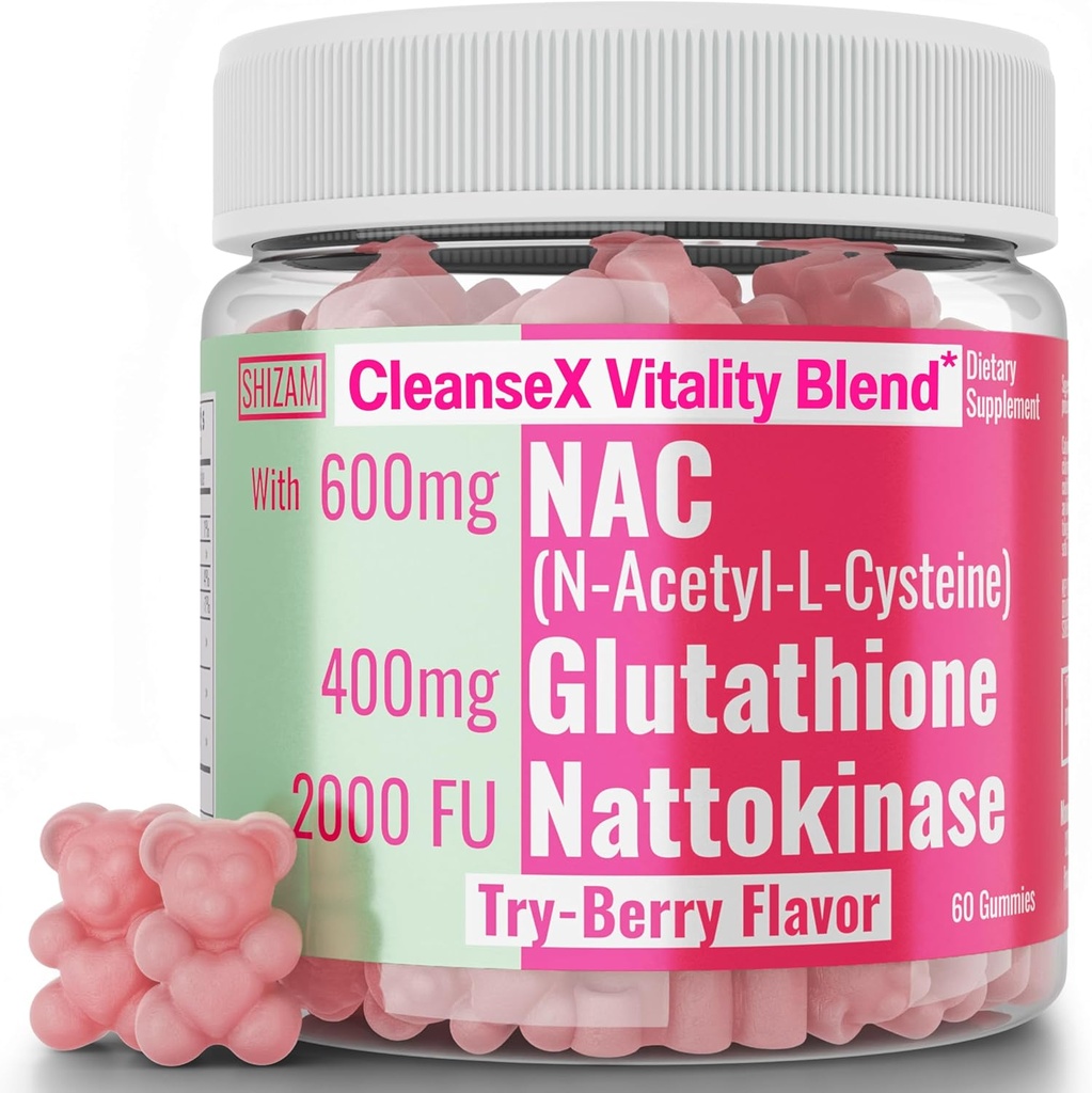SHIZAM 600mg NAC 2000 FU 100mg Nattokinase &amp; 400mg Reducido L Glutathione Gummies, N-Acetyl Cysteine Capsule Powder Pill Liquid Supplement/Supplements Alt, Organic N Acetylcysteine 1000mg 4000 600 mg