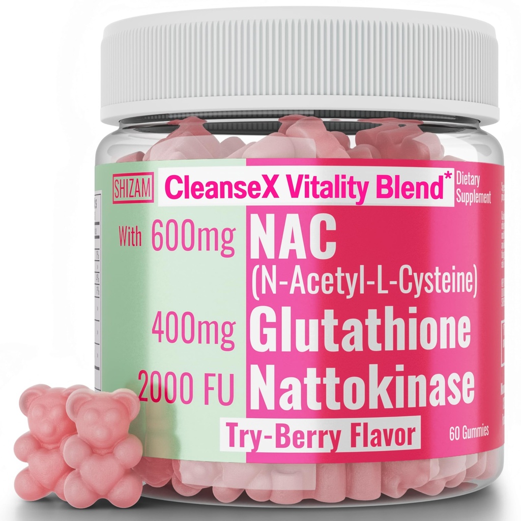 SHIZAM 600mg NAC 2000 FU 100mg Nattokinase &amp; 400mg Reducido L Glutathione Gummies, N-Acetyl Cysteine Capsule Powder Pill Liquid Supplement/Supplements Alt, Organic N Acetylcysteine 1000mg 4000 600 mg