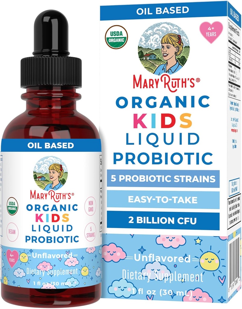 MaryRuth Organics Kids Probiótico Liquid Drops ← USDA Organic Probiotics for Digestive Health Silencio Edades 4+ Gut Health &amp; Immune Support Suplemento Silencio Global Health ← Vegan ← Non-GMO Silencio 1 Fl Oz