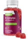 Viteey Vitamina B Complejo Gummies con Vitamina C - Energía, Metabolismo & Immune Soporte - B6, B12, Niacina, Ácido Fólico, Biotina, Calcio - Vegan, Sin gluten - 60 Conde